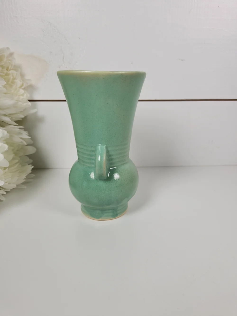 Vintage 1930s Brush-McCoy Pottery Blue Green Art Deco Vase , 6.25